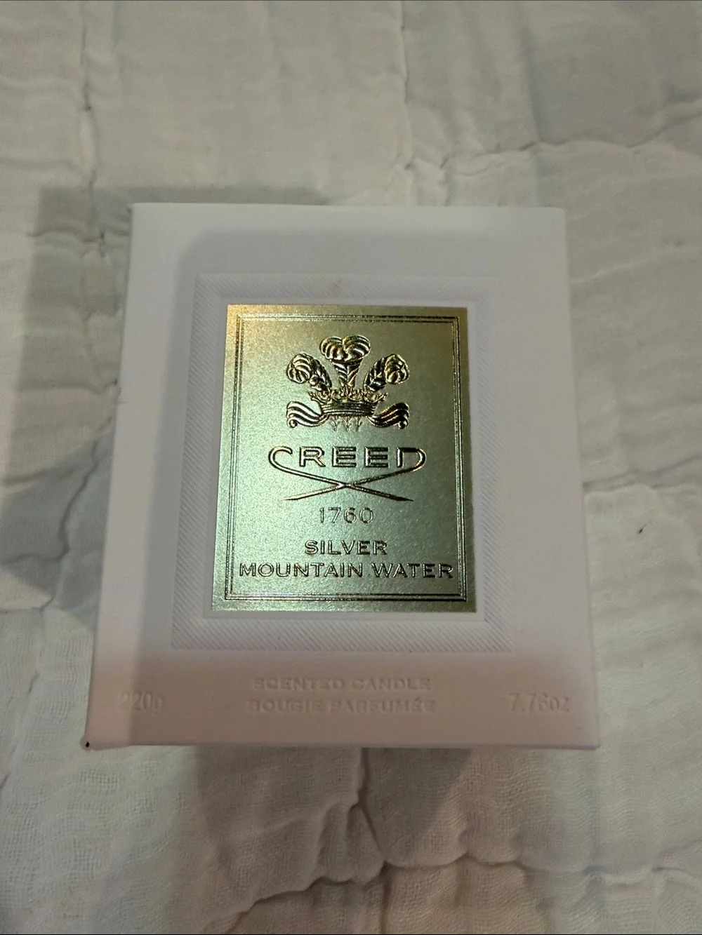 Creed White Candle with Gold Plaque
